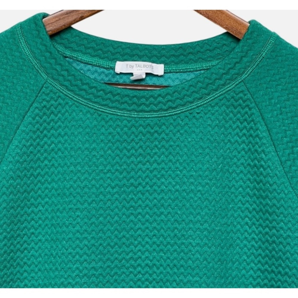 T by Talbots Womens Emerald Green Quilted Chevron Side Zip Top Pullover Large - Picture 4 of 10